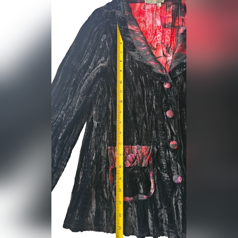 Alberto Makali Crushed Velvet Black Red Beaded‎ Jacket Large - Picture 11 of 13